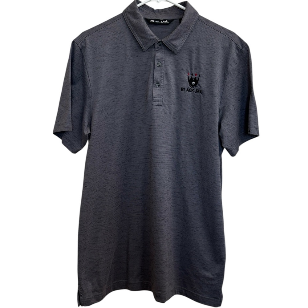 Travis Mathew Black Gray Heathered Golf Polo with Black Jax Logo Size L